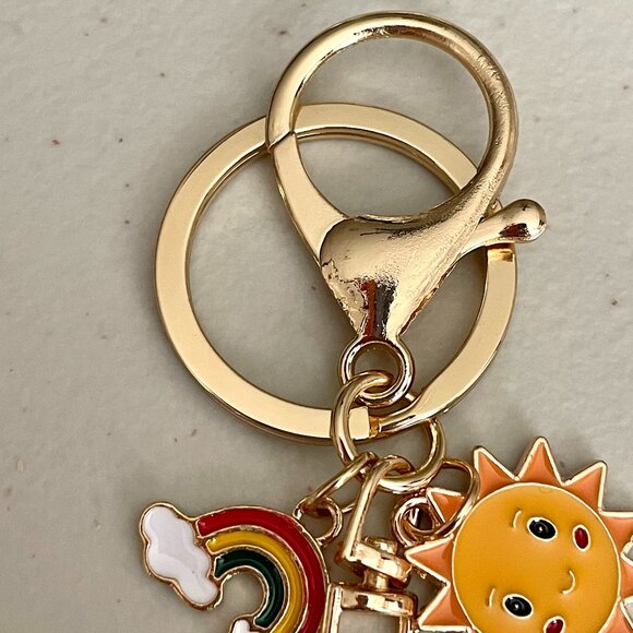 Sunny Rainbow Sky and Cactus Keychain Purse Charm - Picture 4 of 4